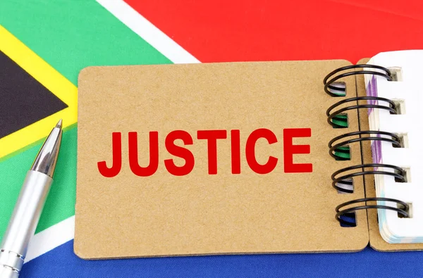 Conceito Lei Justiça Contra Pano Fundo Bandeira África Sul Encontra — Fotografia de Stock