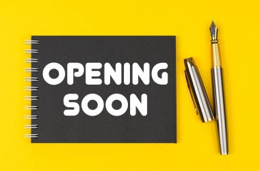 İş ve finans kavramı. Sarı bir arka planda bir kalem ve siyah bir defter var.