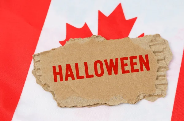 Holidays Canada Background Flag Canada Lies Cardboard Inscription Halloween — Stock Photo, Image