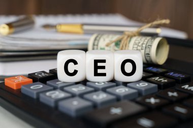 İş ve finans kavramı. Hesap makinesinde dolar ve küp var.