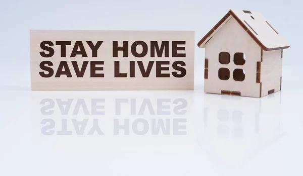 Koncepcja Zdrowia Medycyny Jest Drewniany Dom Znak Stole Stay Home — Zdjęcie stockowe