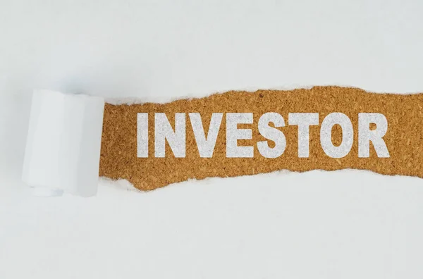 Business Finance Torn White Paper Wooden Background Text Investor — Fotografia de Stock