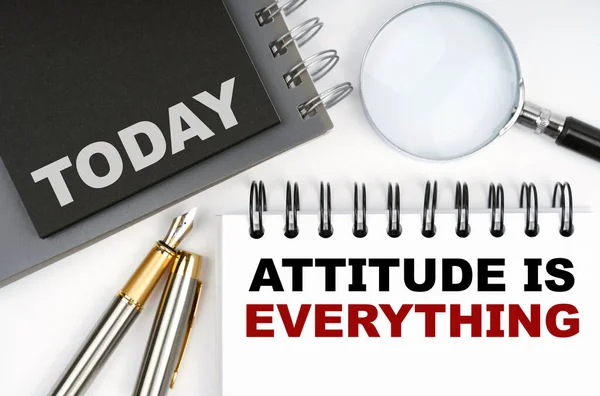 Business Finance Concept Table Pen Notebooks Words Today Attitude Everything — Stock Photo, Image