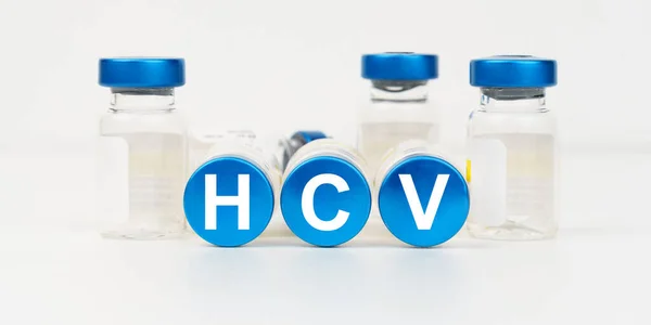 Orvosi Egészségügyi Koncepció Kék Tetőn Injekciók Azt Mondja Hcv — Stock Fotó