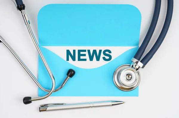 Medicine Health Concept Stethoscope Table Envelope Paper Which Written News — Stock Photo, Image