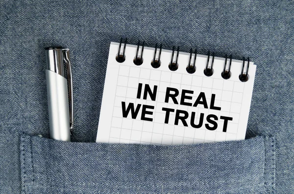 Business Finance Concept Pocket Pen Notebook Inscription Real Trust — Stock Photo, Image