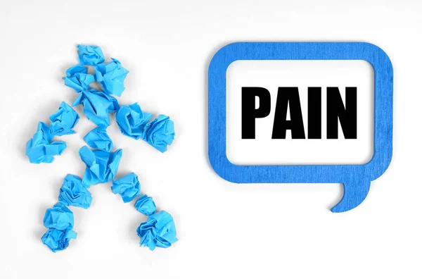 Медицина Концепція Здоров Білому Тлі Блакитний Чоловік Знак Написом Pain — стокове фото