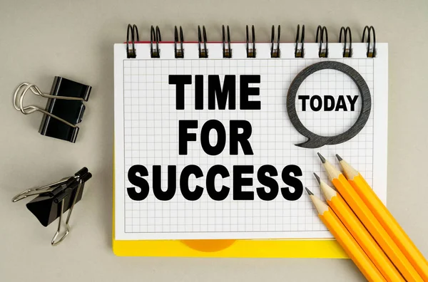 Business Economy Concept Table Pencils Notebook Inscriptions Today Time Success — Stock Photo, Image
