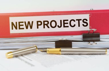 İş ve ekonomi kavramı. Belgelerde yeni projelerin olduğu bir dizin var.