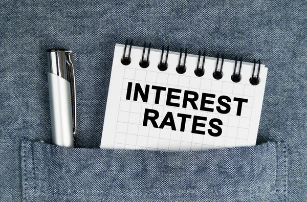 Business Finance Concept Pocket Pen Notebook Inscription Interest Rates — Foto de Stock