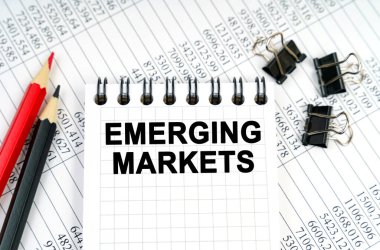 Ekonomi ve iş kavramı. Masanın üzerinde raporlar, kalemler ve üzerinde yazı olan bir defter var.