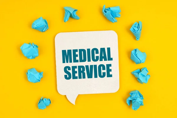 Medicine Concept Yellow Background Blue Pieces Paper Sign Inscription Medical — Stockfoto