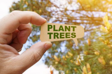 Ekoloji konsepti. Bir adamın elinde bir tabela var, üzerinde 