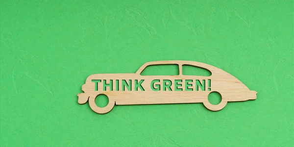 Ökológia Közlekedés Zöld Alapon Egy Autó Felirattal Gondolj Zöldre — Stock Fotó