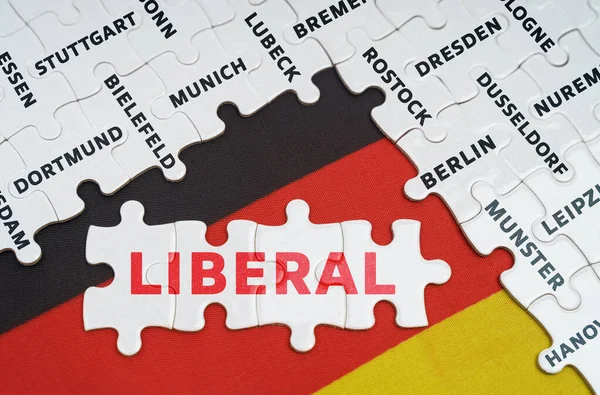 National Concept Flag Germany Puzzles Names Cities Puzzles Inscription Liberal — Stock Photo, Image