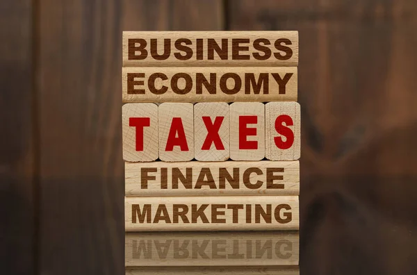 Conceito Finanças Economia Blocos Madeira Com Texto Negócios Economia Finanças — Fotografia de Stock