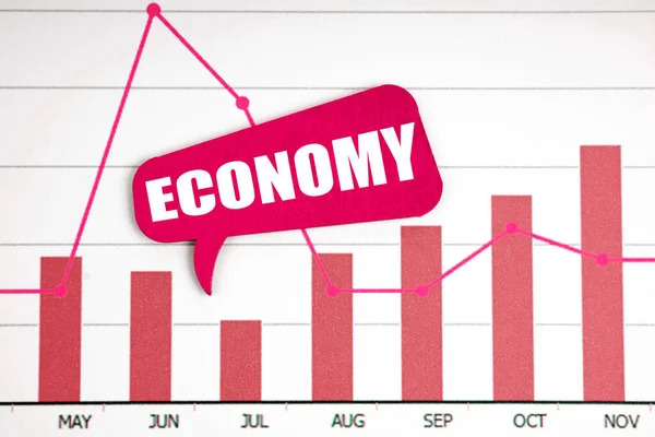 Economia Concetto Business Sul Grafico Segnalazione Una Targa Con Iscrizione — Foto Stock