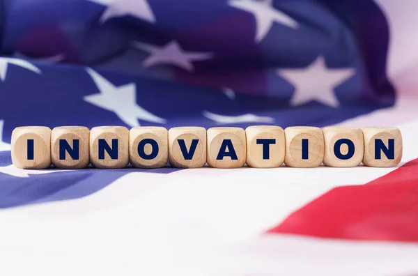 Економіка Сша Бізнес Концепція Прапор Сша Має Куби Написом Innovation — стокове фото