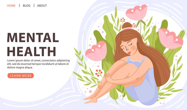 Zihinsel Sağlık Olumlu Zihniyet Kişisel Bakım Konsepti Şirin Kız Oturuyor — Stok Vektör