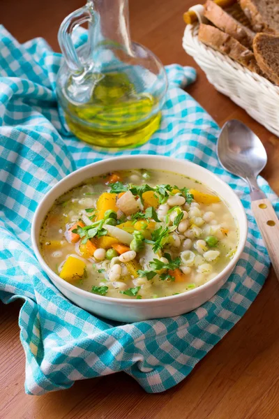 Χορτόσουπα με φιδέ σούπα με λευκά φασόλια — Φωτογραφία Αρχείου