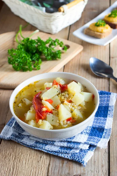 Вегетарианский суп с чечевицей и булгуром — стоковое фото