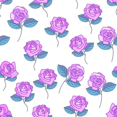 Gül desenli vektör tasarımı, yapraklarla birlikte, arka planda güzel bir desen ile düzenlenmiş.