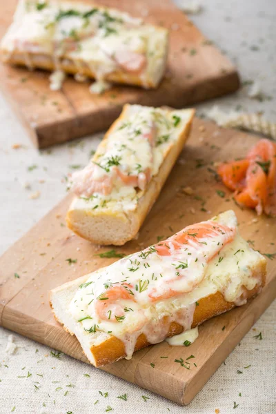 Baguette sandwiches with salmon — Stock Photo, Image