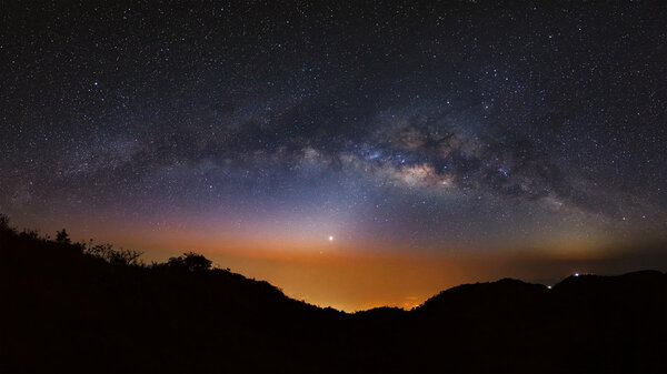 Panorama Milky Way Galaxy at Doi Luang Chiang Dao.Long exposure photo
