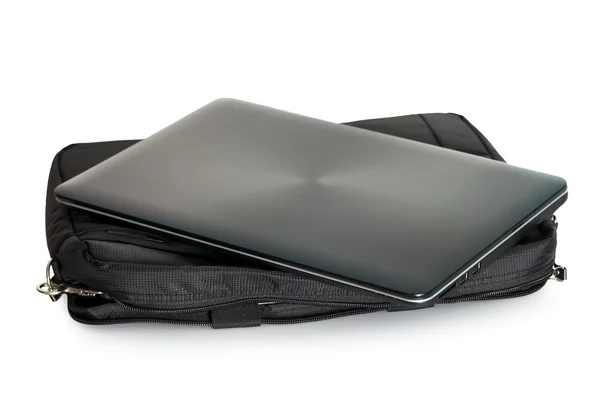 Laptop on bag on white — Stock Photo, Image