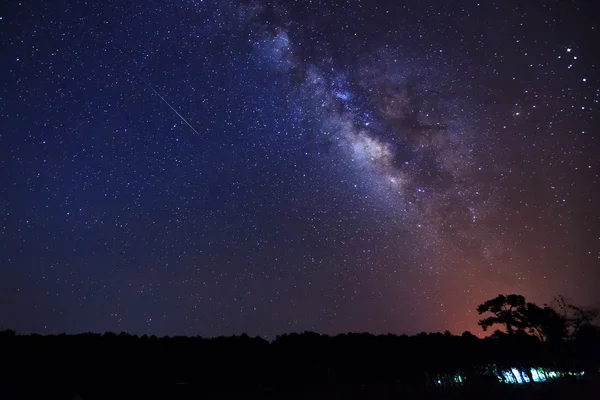 milky way and fireball, Long exposure photograph,with grain