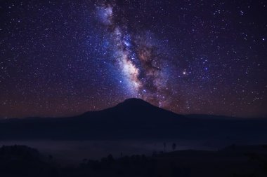 milky way over mountain,long exposure photograph,with grain clipart