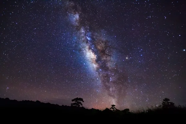 Milky Way και σιλουέτα του δέντρου με το cloud. Μακροχρόνια έκθεση photog — Φωτογραφία Αρχείου