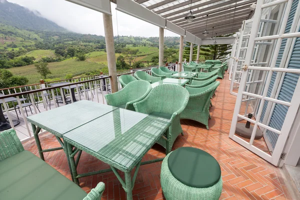 Beautiful terrace lounge with mountain view — Stock Photo, Image