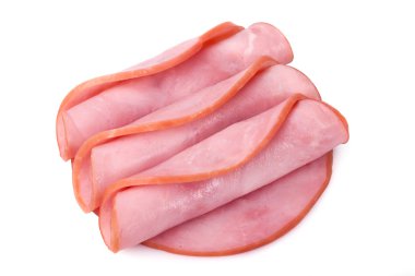 Beyaz arka planda izole edilmiş tütsülenmiş jambon