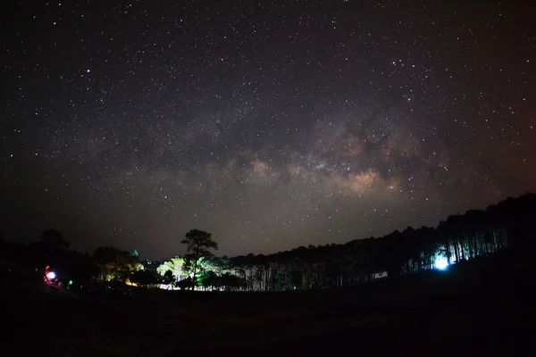 Silhouette of Tree with cloud and Milky Way. Long exposure photo — Stock Photo, Image