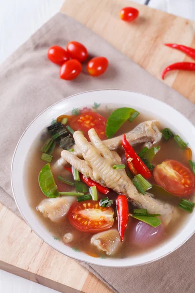 Sour and spicy chicken feet soup — Stock Photo, Image