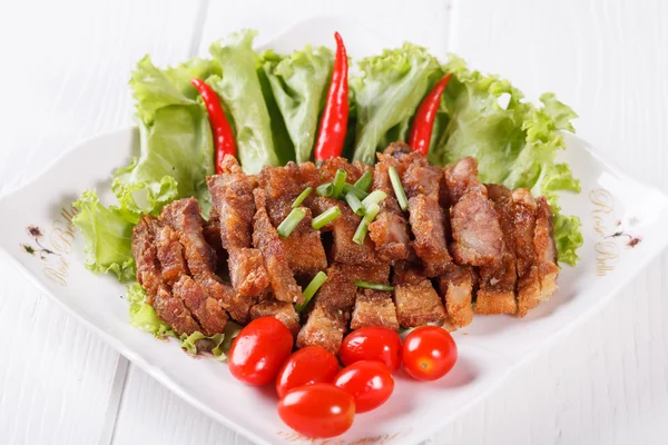 Streaky pork fried with spicy dipping sauce, Thai food — Stock Photo, Image