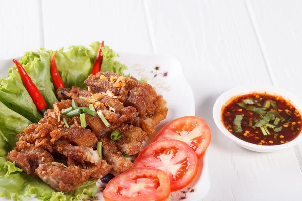 Streaky pork fried with spicy dipping sauce, Thai food — Stock Photo, Image