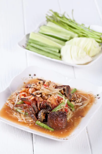 Somtum, papaya salad delicious food in thailand — Stock Photo, Image