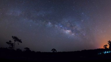 Panorama silhouette of Tree with cloud and Milky Way,Long exposure photograph clipart