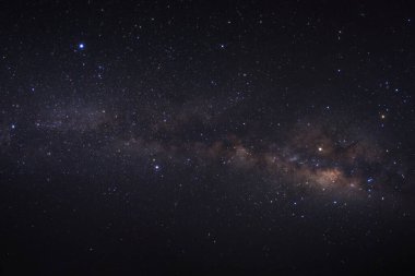 Samanyolu galaksisi ve evrendeki uzay tozu, tahıllı uzun pozlu fotoğraf..