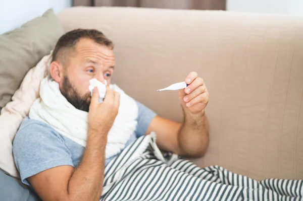 High temperature concept. Man feels badly ill. — Stock Photo, Image