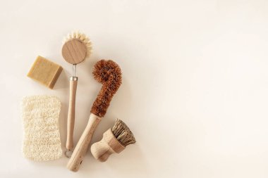 Mutfak temizliği konsepti sıfır. Çevre dostu doğal temizlik araçları.