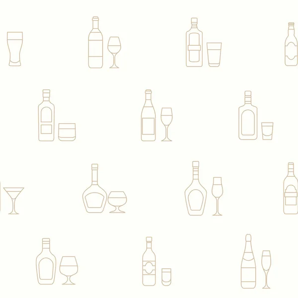 Alkoholový Nápoj Vektorové Pozadí Hladký Vzor Skla Láhve Vína Piva — Stockový vektor