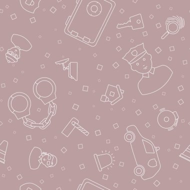 Güvenlik hizmetleri - Anahtar, kilit, kamera, asma kilit, kapı, bina, grafik tasarımı için sinyal göndermenin vektör arkaplanı (kusursuz desen)