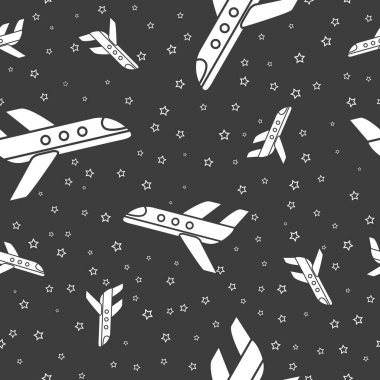 Paketleme kağıdı - Vektör grafik tasarımı için uçan bir uçağın kusursuz deseni