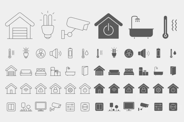 Smart House Icons Set Διανυσματικά Σύμβολα Περίγραμμα Και Σιλουέτες Των — Διανυσματικό Αρχείο