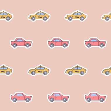 Paket kağıdı - Vektör grafik tasarımı için araba ve taksi sembollerinin kusursuz deseni