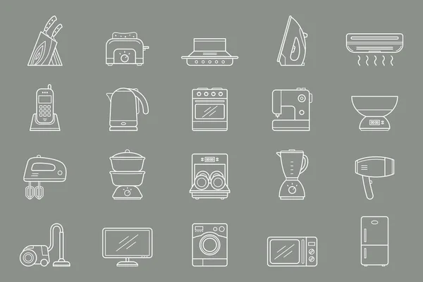 Inicio Máquinas Conjunto Iconos Símbolos Del Contorno Vectorial Refrigerador Vacío — Archivo Imágenes Vectoriales