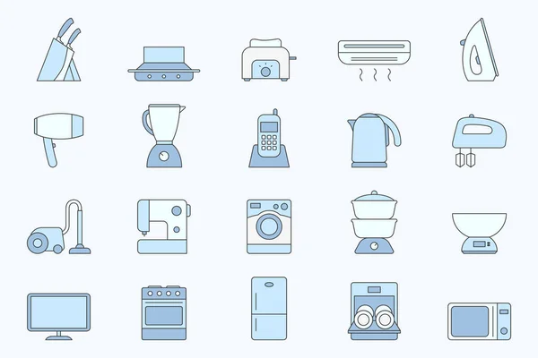 Stock vector Home machines Icons set - Vector color symbols of refrigerator, vacuum, microwave, blender, oven, kettle and other appliances for the site or interface